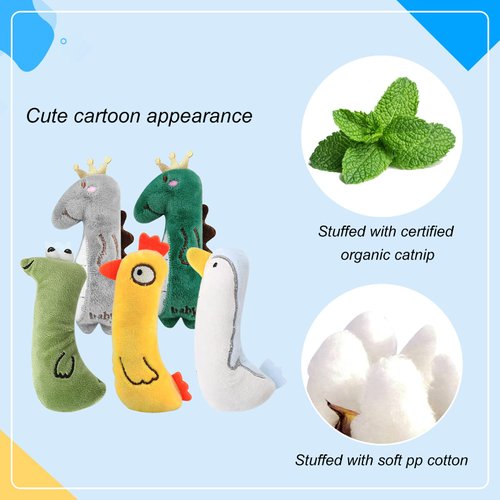 Andiker Catnip Toys for Indoor Cats, 5pcs Cute Animal Shape Soft Plush Cat Chew Toys for Cat to Bite and Keep Fit Release Stress Cat Interactive Toys for Indoor Cats for Cat Lovers Gifts (5pcs)