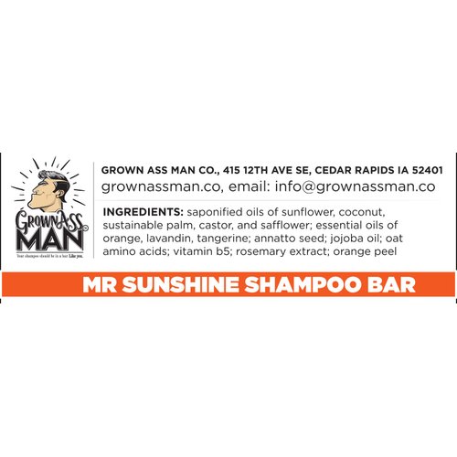 Grown Ass Man Co. - Solid Shampoo Bar Rich Lather 3 in 1: Hair, Beard & Body Wash - Plastic Free & Eco-Friendly, Natural & Organic Clean for All Hair Types, 4oz Bar (Mister Sunshine, Single)