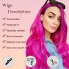 Amnenl Rose Red Hot Pink Curly Wigs Long Wavy Wigs for Women Natural Middle Part Synthetic Wig for Halloween Cosplay Wigs