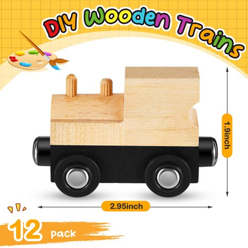 Halloscume 12 Pcs Magnetic Wooden Trains Unpainted Train Cars Unfinished Train Party Decorations for Operation Christmas Birthday Party Train Theme Crafts Supplies(Rustic)