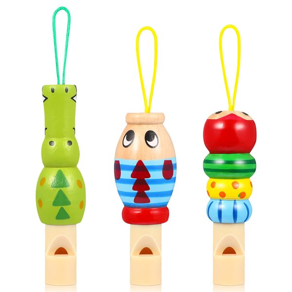 Kisangel Kids Musical Toys 3 Pcs Wood Carved Animal Whistle Noise Makers Whistle Blowouts Whistles Party Noise Makers for Kids Birthday Bag Fillers(Random Color) Kids Educational Toys