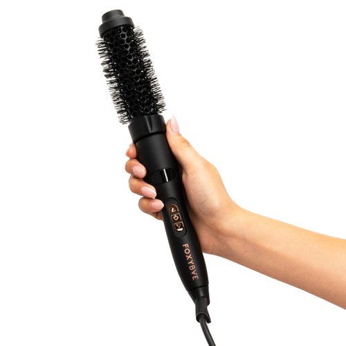 FoxyBae Heated Hair Brush - Ceramic Tourmaline Hair Curling Round Brush - Hair Straightener Brush & Curler - Loose & Volume Curls - Multi-Styler Thermal Brush - Fight Frizz & Add Volume 1.25" RoseGold