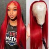 QMSSR Synthetic Lace Front Wig Red Long Straight Lace Front Wigs for Black Women Heat Resistant Fiber Hair Glueless Lace Wigs Pre Plucked Hairline