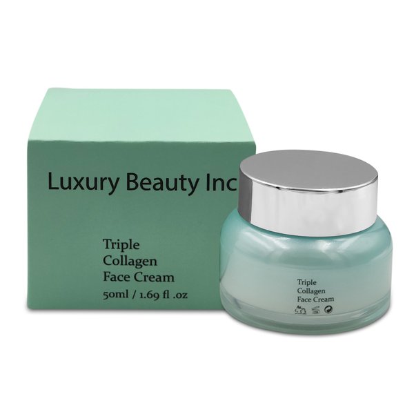 Luxury Beauty Organic Triple Collagen Anti Aging Skincare Face Cream 50ml Moisturizing Skin Firming with Natural Ingredients to Reduce Fine Lines, Dark Spots and Deep Hydration 1.69 fl.oz