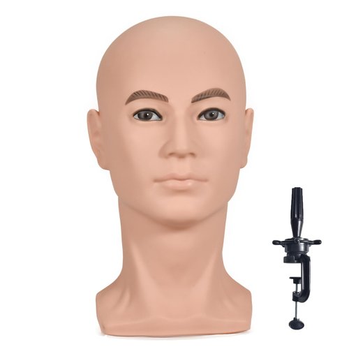 BLTYXT PVC Male Mannequin Head Professional Training Head Bald Manikin Head with Shoulder for Display Headphone Game Console Hats Wigs Jewellery Glasses Facemask Caps Model Head