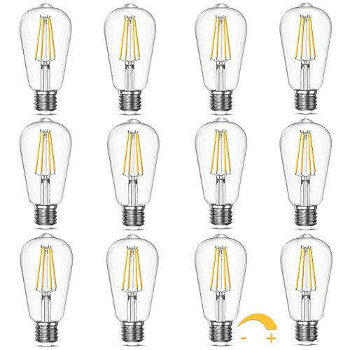 Dimmable Edison LED Bulbs 60 Watt Equivalent, 6W, Antique E26 LED Bulb 60 Watt Clear Light Bulbs, 2700K Soft Warm White Light LED Bulbs ST64 with 750LM, CRI 85+, E26 Medium Base,12Packs