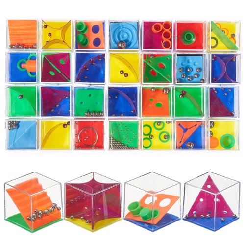 THE TWIDDLERS 28 Mini Cube Brain Teaser Puzzle Box Party Favor Set (1.5 Inch) - Goodie Bag Filler, Birthday Party Toys, Educational Gift for Boys & Girls