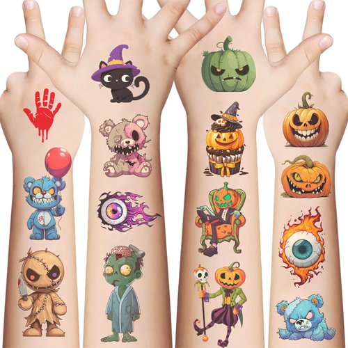 58Pieces Halloween Decorations Temporary Tattoos for Kids,10 Sheet Assorted Treat or Trick Halloween Fake Tattoo Stickers for Boys Girls Goody Bag Stuffers Prizes Party Decorations Favors (HALLOWEEN)