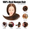 ZOMOI Mannequin Head with 100% Real Human Hair, Cosmetology Mannequin Doll Head for Styling Hairdresser Practice Training Head (Brown)
