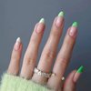 MERVF Green Almond Press on Nails Medium French Tip Fake Nails Neon Stiletto Glue on Nails Spring Acrylic Nails St. Patrick's Day False Nails Glossy 24Pcs