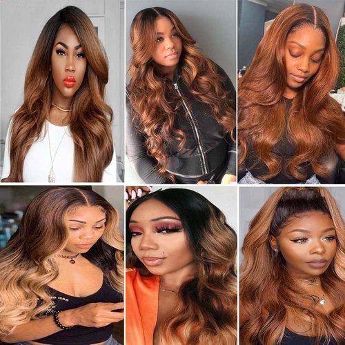 26 28 30 inch Brown Human Hair Bundles 1B30 Brown Body Wave Bundles Two Tone Brazilan Black Root To Brown Bundles Human Hair Weave Virgin Remy Hair Extensions Double Weft 1B/30 Bundles Human Hair