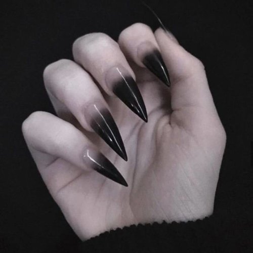 SINHOT Stiletto Press on Nails Extra Long Fake Nails with Glue Glossy False Nails with Black Grad...
