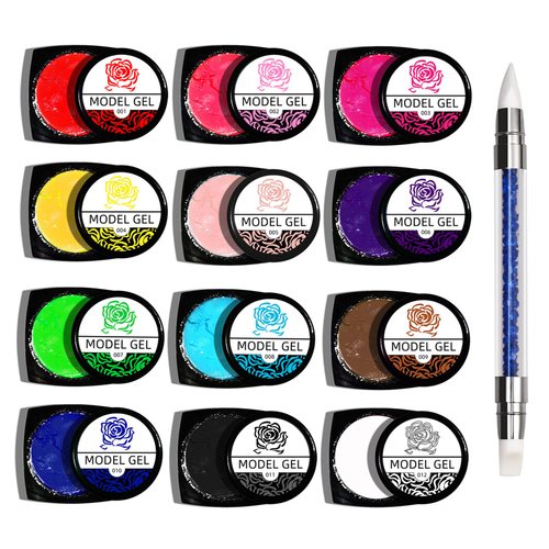 12 Colors Sculpture Painting Nail Gel Set,3D Gel Nail Art Set,Nail Products Design Tools with 1 Carved Painting Pen,Sculpture Nail Art Salon Creative DIY Gel Nails