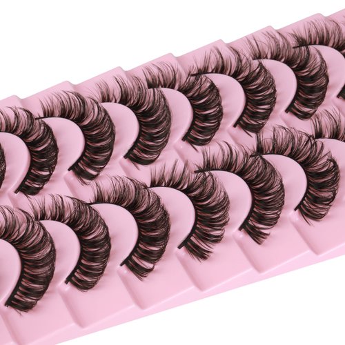 wiwoseo False Lashes Natural Look Russian Strip Lashes Faux Mink Lashes Wispy Fluffy Eyelashes D Curl Russain Lashes