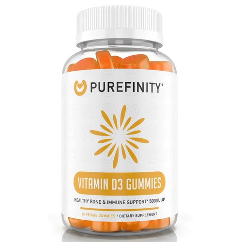 PUREFINITY Vitamin D3 5000iu Gummies – Your Daily Vitamin D Supplement for Bone Health, Immune Health, and Joint Muscle Support for Adults & Kids – Gluten Free, Non-GMO – 60 Vegan Gummies