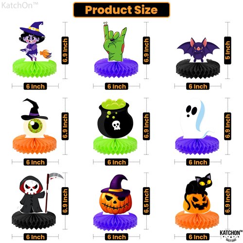 KatchOn, Halloween Honeycomb Centerpieces - Pack of 9 | Halloween Party Table Decorations | Halloween Party Table Centerpieces for Kids Halloween Birthday Party Decorations | Halloween Table Decor