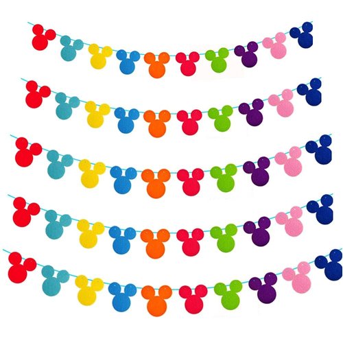 50pcs Rainbow Mouse Garland Felt Fabric Party Birthday Banners Multicolor Mouse Head Decor for Baby Shower Birthday Party Classroom Decoration Mouse Theme Party Supplies