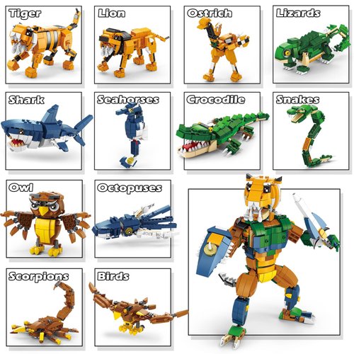 BDXEJV Creator 3 in 1 Animals Building Set, 12 Forest & Sea Animal Figures Toys, Compatible with Lego Animals Collectible Building Toy, Party Favors Gifts for Kids, Boys & Girls 8 Plus Years Old
