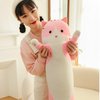 WUYU Lovely Plush Cat Doll Cute Cartoon Soft Stuffed Kitten Pillow Long Throw Sleeping Pillow Doll Toy Gift for Kids Girlfriend Multiple Size (Pink,50cm/19.6in)