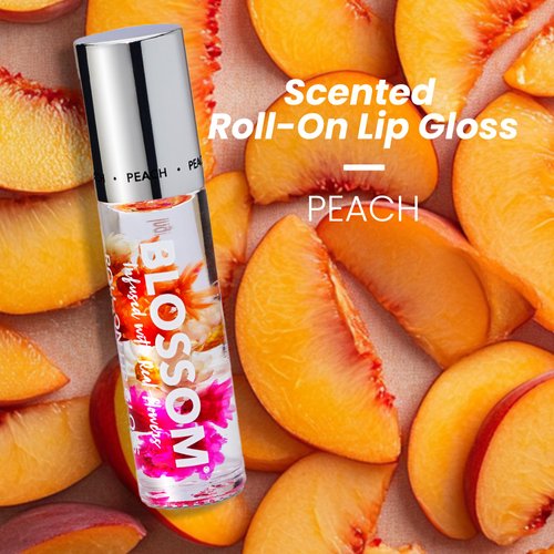 Blossom Scented Roll on Lip Gloss, Infused with Real Flowers, Made in USA, 0.20 fl. oz./5.9ml, Juicy Peach