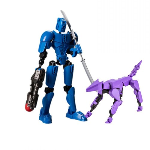 TOOUEE 2pcs Random Color 3D Printed Mecha Robot 5.54-inch+Mecha Dog Multi-Jointed Action Figures, Full Body Mechanical Movable Toy, Multiple Accessories, Desk Decoration,New Year Gift