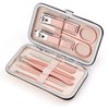 Manicure Set, 8 In 1 Stainless Steel Professional Pedicure Kit Nail Scissors Grooming Kit with Pink Leather Travel Case Pink