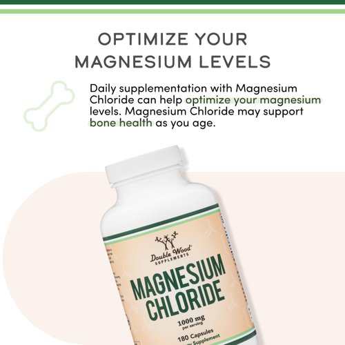Magnesium Chloride (Cloruro De Magnesio) - 180 Capsules, 1,000mg Per Serving, Supports Digestive and Bone Health - Non-GMO and Gluten Free by Double Wood Supplements