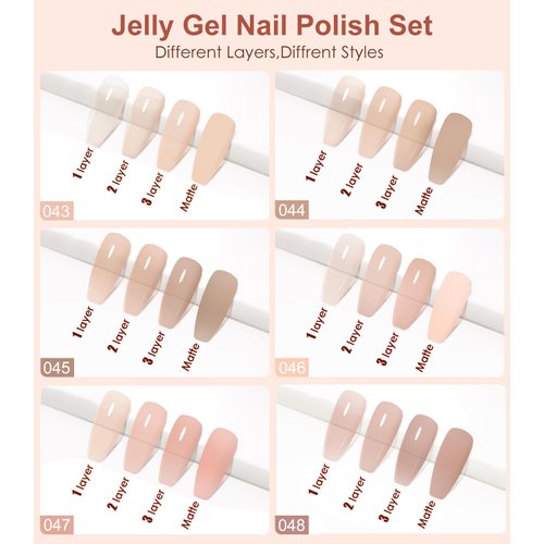 HOUSMV Gel Nail Polish Set：HOUSMV Jelly Nude Gel Polish Kit 6 Colors Soak Off UV LED Nail Polish Gel manicure kit for DIY Nail Art Design Salon Home Gift for Women & Girls Nail Art Must Have