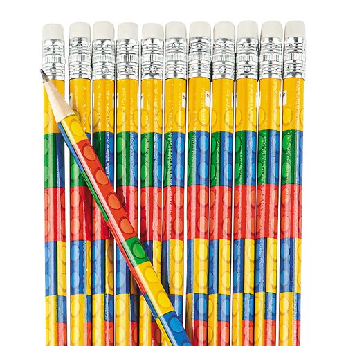 Fun Express Toy Brick Pencils - Birthday Party Favors, Teacher Rewards - Bulk set of 24