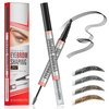 DEFSAP Eyebrow Pencil, Microblading Eyebrow Pen Magical 2-in-1 Dual-Ended Eye Brow Pencils for Women with 4-Fork-Tip & Eyebrow Styling Brush Create Natural Hair-Like Brows and Hairs (Black)