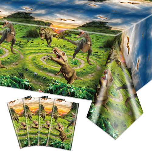 Hegbolke 4Pcs Dinosaur Tablecloths - 86.6"x51.2" Rectangular Dinosaur Table Decorations Dino Table Cloth for Kids Boy Dinosaur Birthday Party Supplies