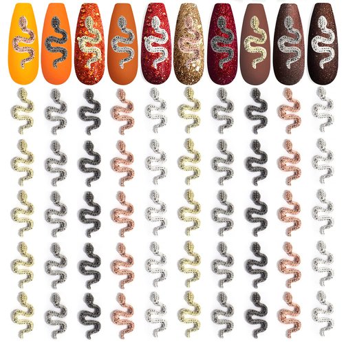 XEAOHESY 50pcs Alloy Snake Nail Charms for Nails Snake Shape Nail Charms Snake Nail Studs for Women Girls Nail Art Decorations（0.67 * 0.28inch）