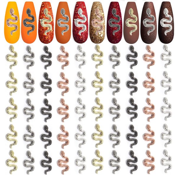 XEAOHESY 50pcs Alloy Snake Nail Charms for Nails Snake Shape Nail Charms Snake Nail Studs for Women Girls Nail Art Decorations（0.67 * 0.28inch）