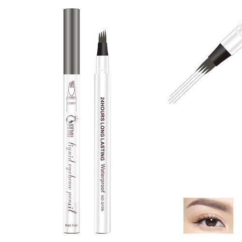 Eyebrow Pencil, 4 Tip Microblade Eyebrow Pen, Liquid Eyebrow Pen, 3D Waterproof Brow Pencil with Micro-Fork Tip, Long-Lasting Natural 4 Tip Brow Pen (Gray)