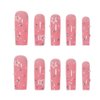 Foccna Pink Press on Nails Long 3D Flower Fake Nails Square Bling Glossy Rhinestone False Nail Tips Artificial Nails Finger Manicure for Women and Girls,24pcs