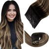 LaaVoo Seamless Clip in Hair Extensions Black Ombre Seamless Clip in Hair Extensions Real Human Hair Natural Black To Brown Balayage Caramel Blonde PU Clip in Hair Extensions 16 Inch 110g 7pcs