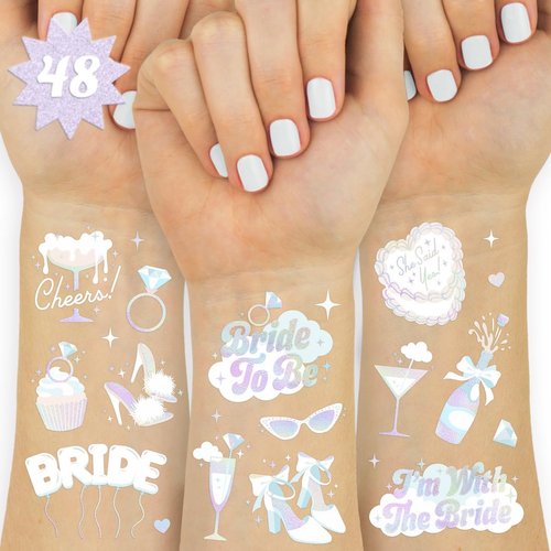 xo, Fetti Iridescent Bachelorette Temporary Tattoos - 48 Styles | Clound Nine, Bach Party Decoration, Bridesmaid Favor, White Bride To Be Accessory, Bridal Shower Supplies, Engagement Decor