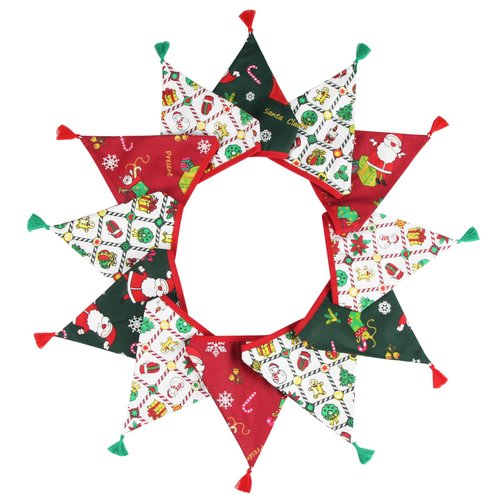 Zwiebeco 10.5Ft Christmas Red Green Pennant Banner Flags Fabric Tassels Triangle Bunting for Wedding Birthday Christmas Party Kids Room Nursery Tent Home Garden Hanging Xmas Decorations Supplies