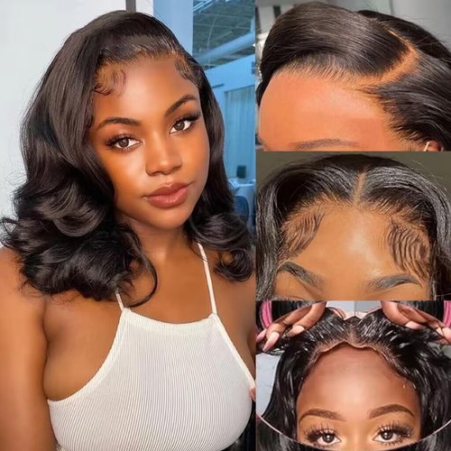 Josblue 5x5 Bob Wig Human Hair Glueless Human Hair Wigs for Women Body Wave Bob Wigs Human Hair Wear and Go Glueless Wigs Pre Plucked Pre Cut Human Hair 180% Density (5x5 Natural Color, 12 Inch)