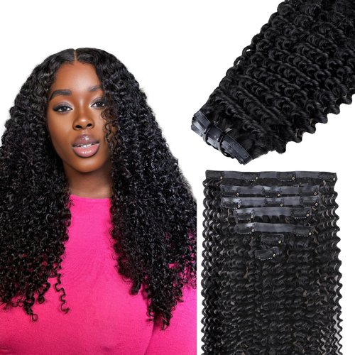 IDN BEAUTY Seamless Clip In Hair Extensions Human Hair, Kinky Curly 14 Inch 110g 7pcs Natural Black Seamless Curly Clip Ins Remy Human Hair Seamless Clip Ins For Black Women PU Weft Invisible Edge