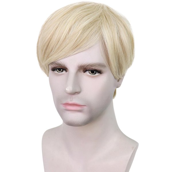 HUNIGIR Mens Blonde Wig Short Straight Blonde Wig Layered Male Wig Heat Resistant Synthetic Hair Replacement Wig with Wig Cap (Blonde)