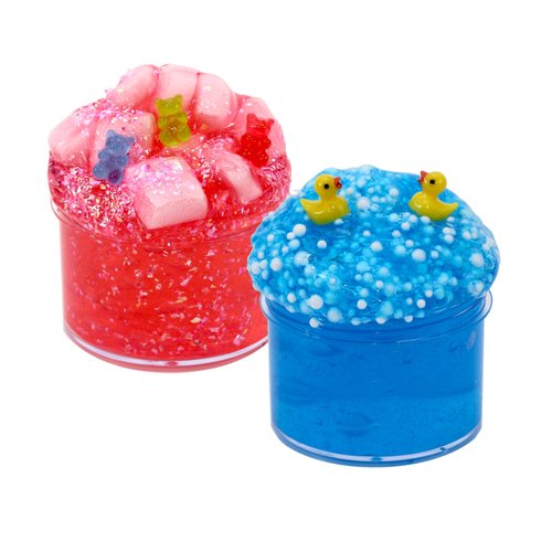 2 Packs Jelly Cube Crunchy Slime Kit for Girls with Duck and Bear(Pink and Blue),Non Sticky and Super Soft Sludge Toy,DIY Crystal Glue Boba Slime Party Favor for Boys,Birthday Gifts for Kids.