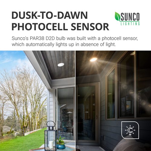 Sunco Lighting Outdoor LED Flood Light, Waterproof PAR38 LED Bulb, Dusk to Dawn, 120W Equivalent 15W, Exterior, Wet-Rated, 3000K Warm White 1250 LM, E26 Base, UL 2 Pack