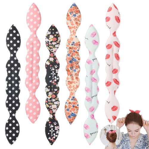 Ruihfas 6Pcs Magic Rabbit Ear Sponge Foam Donut Holder Twist Hair Styling Curl Bun Maker Hairstyle Must-haves Tool