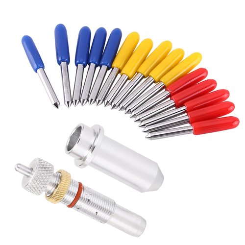 15pcs Roland Cutting Knife Tungsten Steel Plotter Blade with Cutter Blade for Cutting 30/45/60 Degree with Holder Base