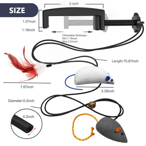 MPISAL Interactive Cat Toys, Bouncing Catnip Mouse Toys with Feather Toys, Hanging Cat Toys for Indoor Cats Kitten Play Chase Exercise with Bell, New Spiral Clamping Teasing Cats Toys for Door Frame