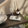Ceramic Toothbrush Holder with Tray for Bathroom Countertop, Small Toothbrush Holder Stand with Toothpaste Holder, Standing Toothbrush Holder & Single Bathroom Toothbrush Organizer (Grey & White)