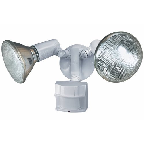 Globe Electric 17000269 110-Degree 240 W Twin Head White Hardwired Motion Sensor Security Flood Light, Spotlight, Outdoor, Outside House Lights