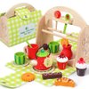 JAUNTY Tea Party Set Toy for Little Toddler Girl 3 4 5 6 Years Old, Wooden Tea Set Pretend Role Play Kitchen Toy with Carrying Case, 3-5 Year Old Kids Girls Boys Birthday