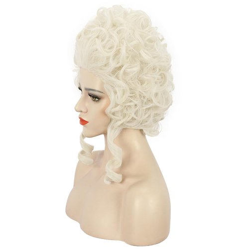 karlery Women Short White Blonde Curly Wig Queen Wig Colonial Wig Halloween Party Costume Wig